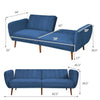 Modern Scandinavian Sofa Bed in Blue Linen Upholstery with Tufted Backrest and Convertible Sleeper Function