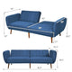 Modern Scandinavian Sofa Bed in Blue Linen Upholstery with Tufted Backrest and Convertible Sleeper Function
