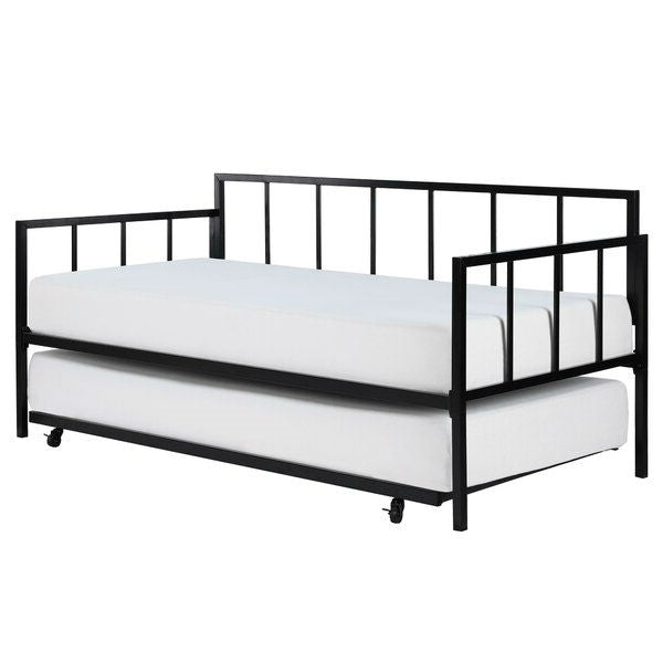 Twin Heavy Duty Metal Daybed with Roll-Out Trundle – Steel Frame, Space-Saving Guest Bed