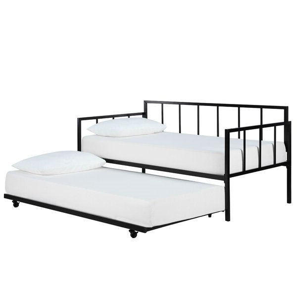 Twin Heavy Duty Metal Daybed with Roll-Out Trundle – Steel Frame, Space-Saving Guest Bed