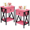 Rustic 1-Drawer Nightstand Set of 2 - Steel and Wood - X-Shaped Accents - 21.7" Height - [Color: Pink / White / Gray / Brown]