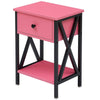 Rustic 1-Drawer Nightstand Set of 2 - Steel and Wood - X-Shaped Accents - 21.7" Height - [Color: Pink / White / Gray / Brown]