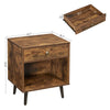 Mid-Century Farmhouse 1-Drawer Nightstand – Wood Bedside Table with Storage Shelf, Rustic Brown Finish