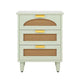 Retro Mid-Century Modern Wood Nightstand - Mint Green Finish - 3 Drawers with Rattan Accents and Gold Handles - 25.5" Height