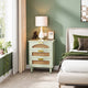 Retro Mid-Century Modern Wood Nightstand - Mint Green Finish - 3 Drawers with Rattan Accents and Gold Handles - 25.5" Height