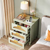 Retro Mid-Century Modern Wood Nightstand - Mint Green Finish - 3 Drawers with Rattan Accents and Gold Handles - 25.5" Height