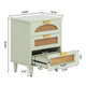 Retro Mid-Century Modern Wood Nightstand - Mint Green Finish - 3 Drawers with Rattan Accents and Gold Handles - 25.5" Height