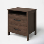 Mid-Century Modern Nightstand Acacia Wood Walnut Brown 2-Drawer Storage Minimalist Tapered Legs 26" Height