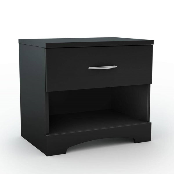 Modern Nightstand - Engineered Wood Black & White Finish - 1 Storage Drawer and Open Shelf - Smooth Metal Slides - 21" Height