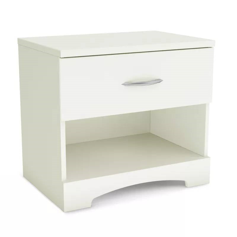 Modern Nightstand - Engineered Wood Black & White Finish - 1 Storage Drawer and Open Shelf - Smooth Metal Slides - 21" Height