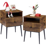 Mid-Century Modern Nightstand Set of 2 Engineered Wood Brown & Black 1 Drawer Open Shelf 21.5" H