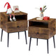 Mid-Century Modern Nightstand Set of 2 Engineered Wood Brown & Black 1 Drawer Open Shelf 21.5" H