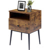 Mid-Century Modern Nightstand Set of 2 Engineered Wood Brown & Black 1 Drawer Open Shelf 21.5" H
