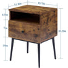 Mid-Century Modern Nightstand Set of 2 Engineered Wood Brown & Black 1 Drawer Open Shelf 21.5" H