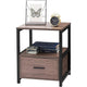 Modern Nightstand Set of 2 - Engineered Wood Coffee Finish - 1 Storage Drawer and Open Shelf - Black Metal Frame - 22" Height