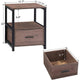 Modern Nightstand Set of 2 - Engineered Wood Coffee Finish - 1 Storage Drawer and Open Shelf - Black Metal Frame - 22" Height