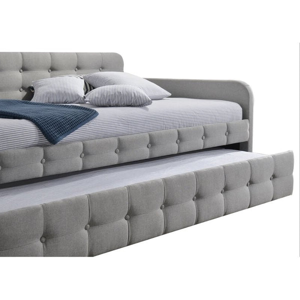 Twin Upholstered Daybed with Trundle Polyester Linen Tufted Design, Gray