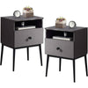 Mid-Century Modern Nightstand Set of 2 Engineered Wood Brown & Black 1 Drawer Open Shelf 21.5" H