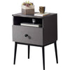 Mid-Century Modern Nightstand Set of 2 Engineered Wood Brown & Black 1 Drawer Open Shelf 21.5" H