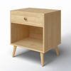 Mid-Century Modern Nightstand Solid Wood Natural Straw Yellow 1-Drawer Storage Open Shelf 22.8" Height