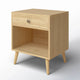 Mid-Century Modern Nightstand Solid Wood Natural Straw Yellow 1-Drawer Storage Open Shelf 22.8" Height