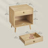 Mid-Century Modern Nightstand Solid Wood Natural Straw Yellow 1-Drawer Storage Open Shelf 22.8" Height