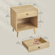Mid-Century Modern Nightstand Solid Wood Natural Straw Yellow 1-Drawer Storage Open Shelf 22.8" Height