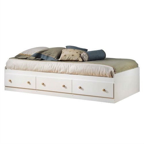 Twin Storage Daybed Platform Bed Wood Frame with Built-In Storage, White