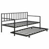 Twin Daybed with Roll-Out Trundle Metal Frame, Space-Saving Design, Black