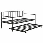 Twin Daybed with Roll-Out Trundle Metal Frame, Space-Saving Design, Black
