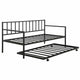 Twin Daybed with Roll-Out Trundle Metal Frame, Space-Saving Design, Black