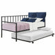 Twin Daybed with Roll-Out Trundle Metal Frame, Space-Saving Design, Black