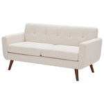 Mid-Century Modern Cotton-Polyester Upholstered Loveseat Sofa with Wooden Legs – Beige 2-Seater Couch for Small Spaces