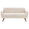 Mid-Century Modern Cotton-Polyester Upholstered Loveseat Sofa with Wooden Legs – Beige 2-Seater Couch for Small Spaces