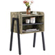 Modern Industrial Nightstand - Engineered Wood Grey Wood Finish - 2 Storage Compartments - Black Metal Pipe Frame - 23.6" Height