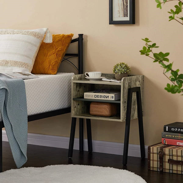 Set of 2 Modern Industrial Nightstands with Grey Wood Finish and Black Metal X-Frame - Bedside Side Tables