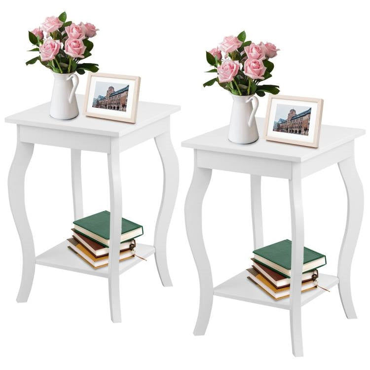 Modern Nightstand End Table Storage in White Wood Finish Set of 2 24"H x 16"W x 16"D