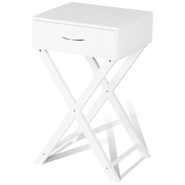 Modern X-Shape Nightstand - Engineered Wood White or Black Finish - 1 Large Storage Drawer - Decorative X-Leg Design - 26" Height