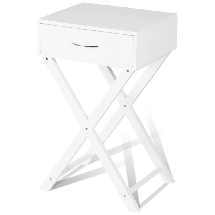 Modern X-Shape Nightstand - Engineered Wood White or Black Finish - 1 Large Storage Drawer - Decorative X-Leg Design - 26" Height