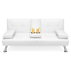 White leather sofa with a small table and items on a white background