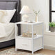 Modern Nightstand Set of 2 - Engineered Wood Coffee Finish - 1 Storage Drawer and Open Shelf - Black Metal Frame - 22" Height