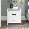 Modern Nightstand Wood White Finish 2-Drawer Storage Minimalist Side Table 23" Height