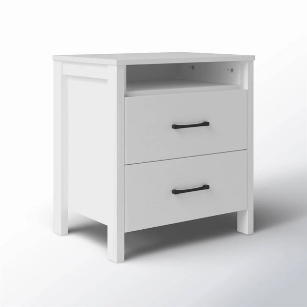 Modern Nightstand Wood White Finish 2-Drawer Storage Minimalist Side Table 23" Height