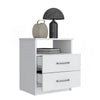 Modern Nightstand Wood White Finish 2-Drawer Storage Open Shelf All-Metal Railings 19.9" Height