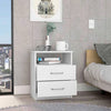 Modern Nightstand Wood White Finish 2-Drawer Storage Open Shelf All-Metal Railings 19.9" Height