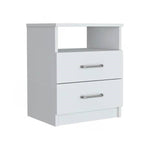 Modern Nightstand Wood White Finish 2-Drawer Storage Open Shelf All-Metal Railings 19.9" Height