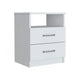 Modern Nightstand Wood White Finish 2-Drawer Storage Open Shelf All-Metal Railings 19.9" Height