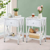 Rustic 1-Drawer Nightstand Set of 2 - Steel and Wood - X-Shaped Accents - 21.7" Height - [Color: Pink / White / Gray / Brown]