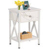 Rustic 1-Drawer Nightstand Set of 2 - Steel and Wood - X-Shaped Accents - 21.7" Height - [Color: Pink / White / Gray / Brown]