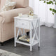 Rustic 1-Drawer Nightstand Set of 2 - Steel and Wood - X-Shaped Accents - 21.7" Height - [Color: Pink / White / Gray / Brown]